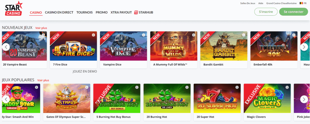 Exemples de machines à sous populaires sur StarCasino.be.