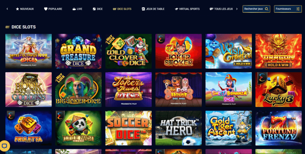Exemples de dice slots sur Magic Betting Casino.