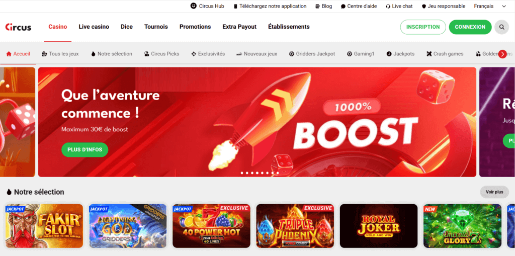 Page d'accueil de Circus Casino