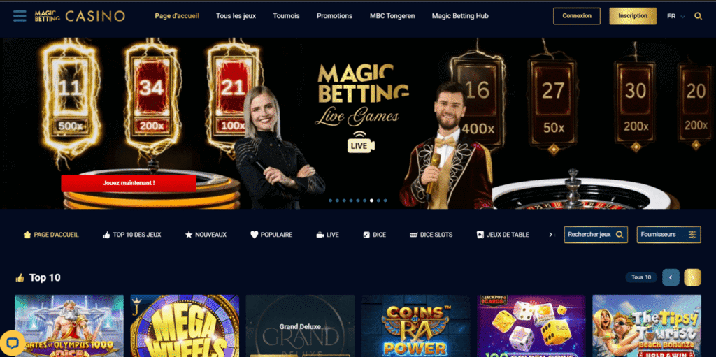 Page d'accueil de Magic Betting Casino.
