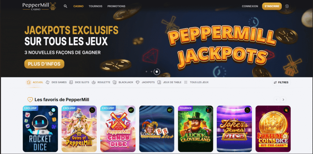Page d'accueil de PepperMill Casino.