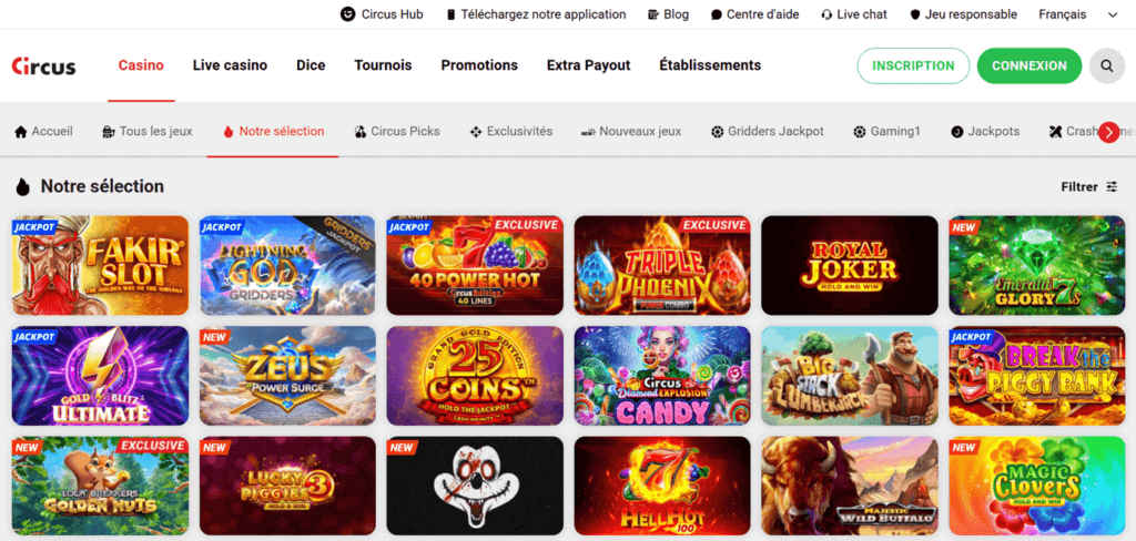 Catégorie "Notre sélection" de Circus Casino.