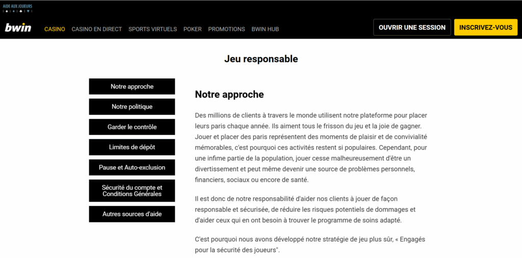 Jeu responsable chez bwin.