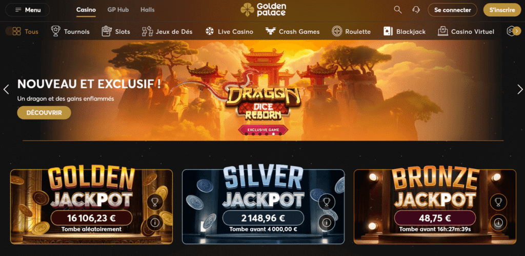 Page d'accueil de Golden Palace Casino.