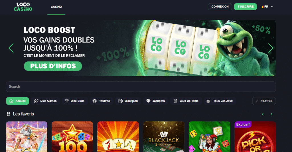 Page d'accueil de Loco Casino.