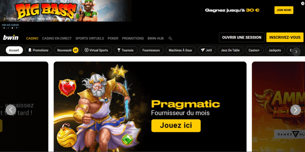 Page d'accueil de Bwin.