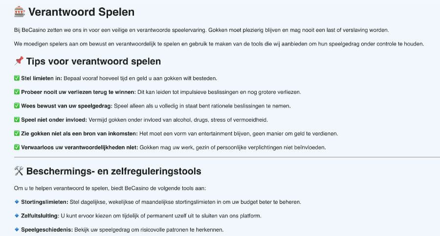 BeCasino - Verantwoord Spelen