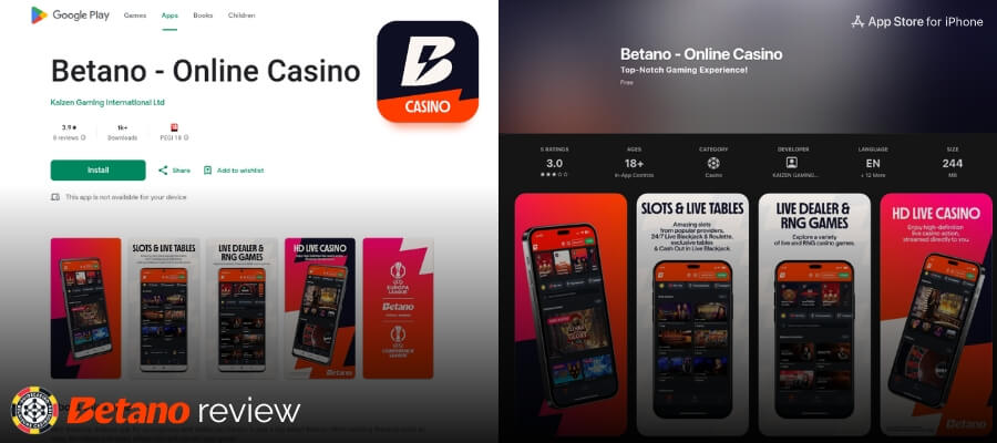 android en apple app van Betano