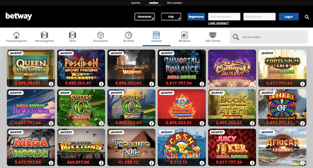 De progressieve jackpot slots van Betway Casino