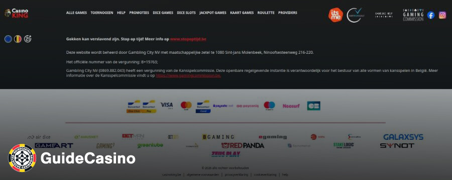 King Casino footer screenshot