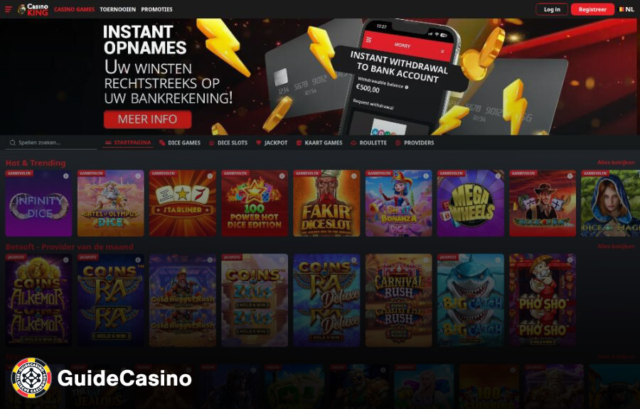 King Casino homepage screenshot