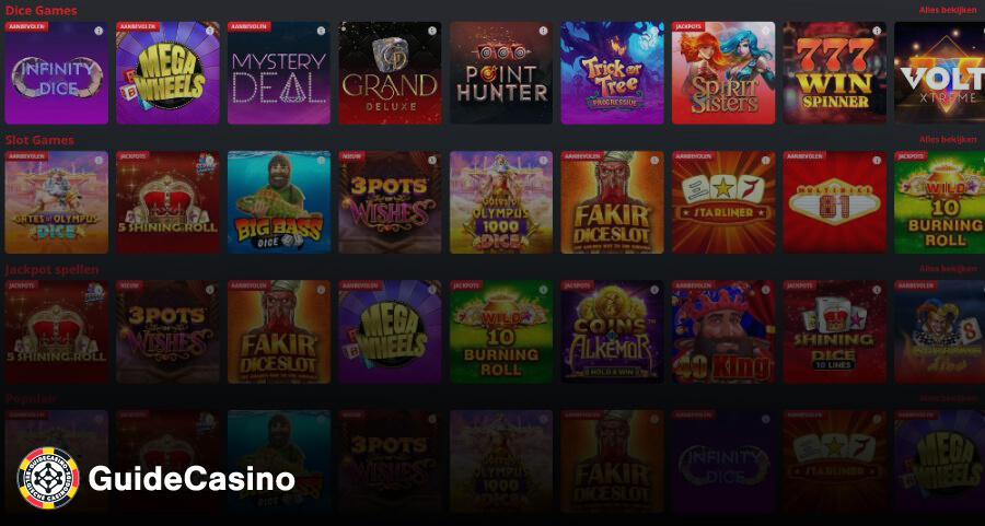 King Casino dice games lobby screenshot