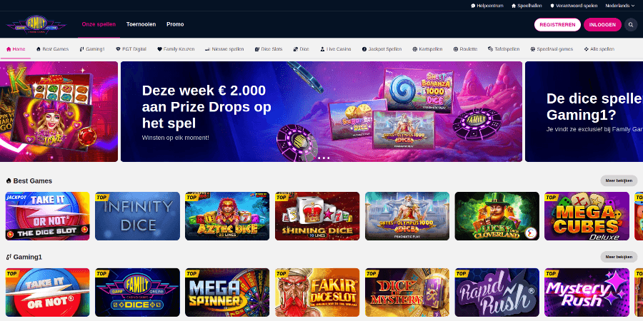 screenshot van Family Game Online casino homepage