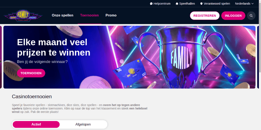 screenshot van de toernooi pagina 