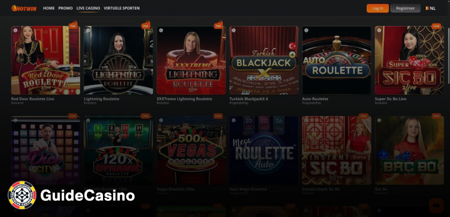 Hotwin live casino lobby screenshot