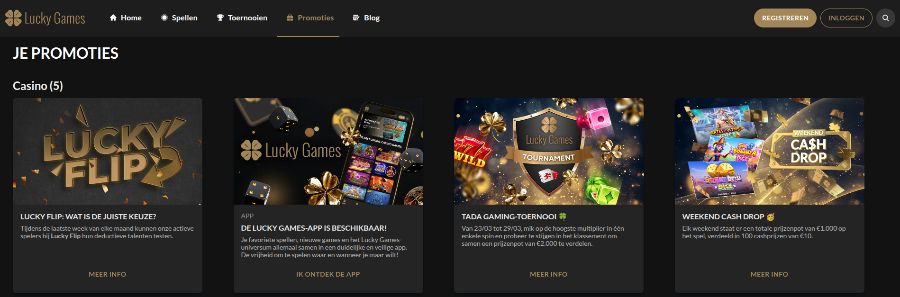 Lucky Games Casino screenshot van promotie pagina