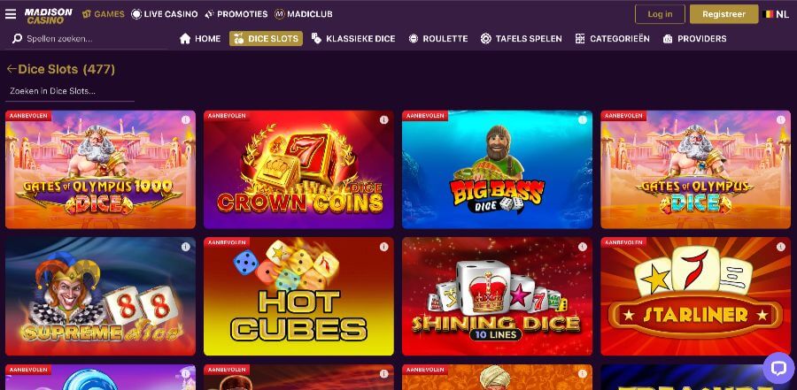 Dice slots bij Madison Casino