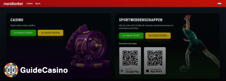 Meridian Casino hub pagina kies tussen casino en sportsbook