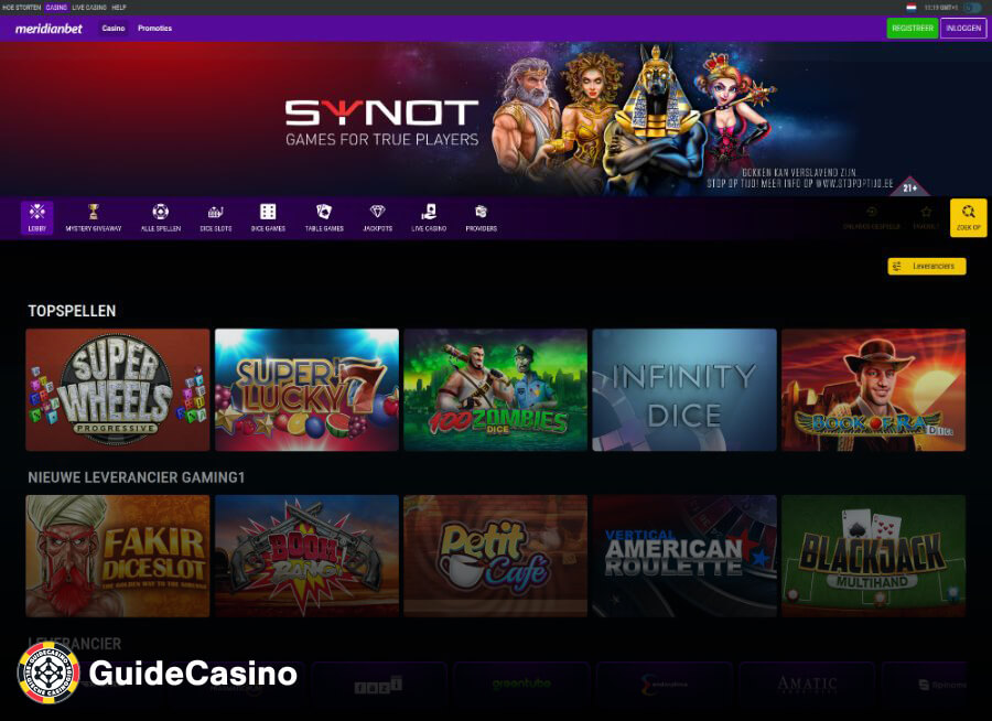Meridianbet Casino homepage screenshot