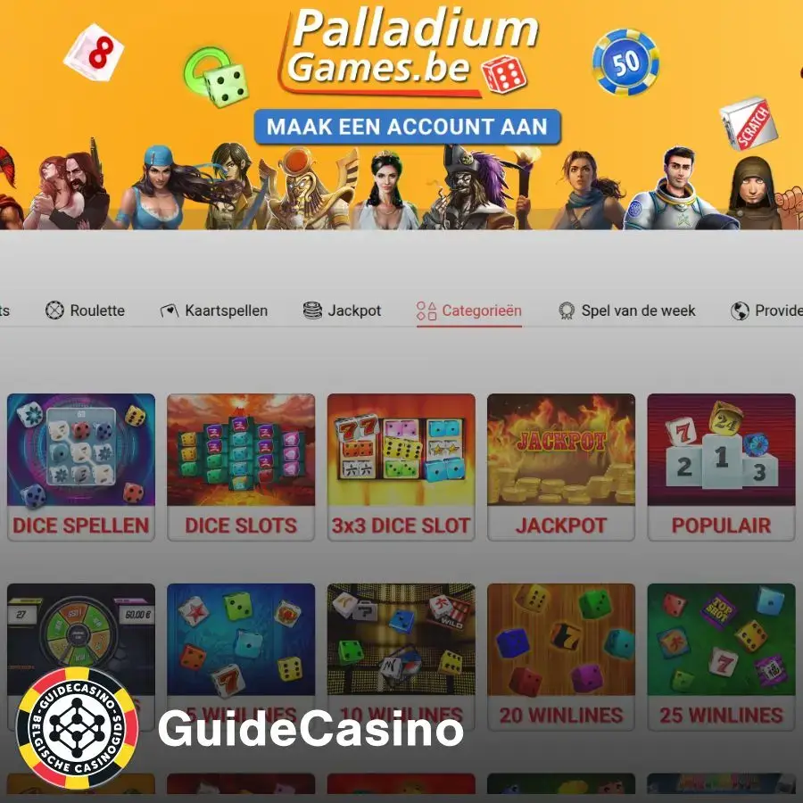 Palladium Games screenshot van spellen lobby categorieën pagina