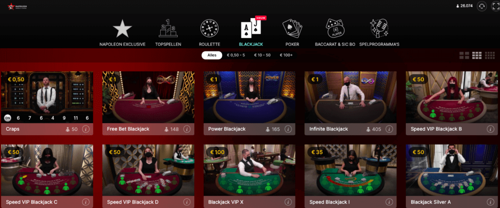 Live blackjack Napoleon Games