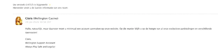 Wellington Casino Review - antwoord van klantenservice