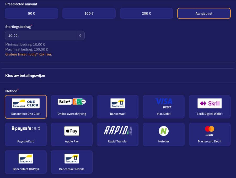 Geld storten bij Wellington Casino