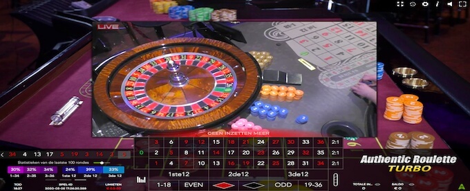 Een van de vele live roulettetafels van Golden Palace: Authentic Roulette Turbo! Authentic Roulette Turbo