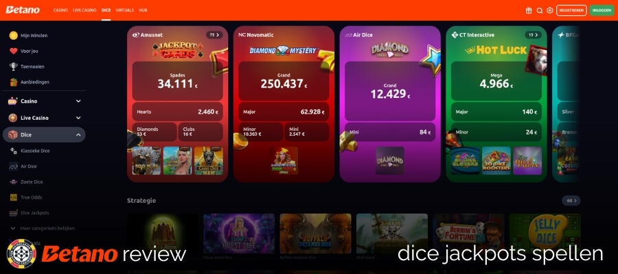 Dice jackpot spellen bij Betano