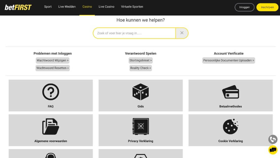 Klantenservice van betFIRST Casino