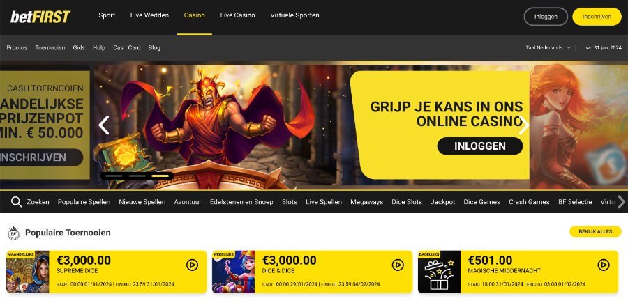 Homepage van betfirstcasino.be