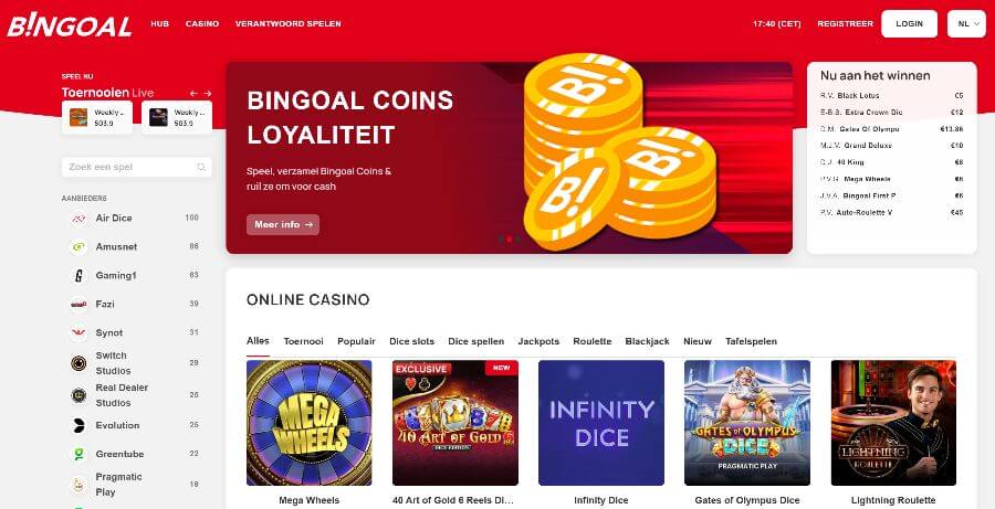 Homepage van bingoalcasino.be