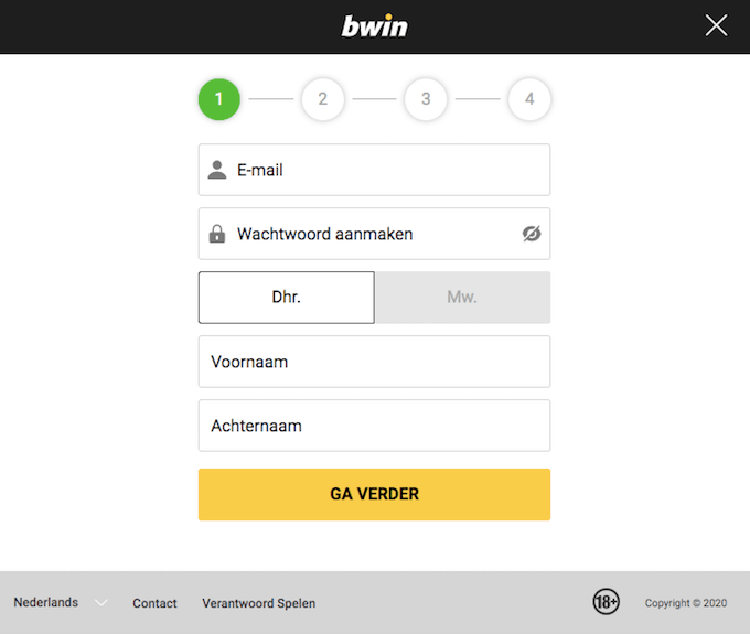 Het registratieproces van Bwin bestaat uit 4 simpele stappen Bwin registratie