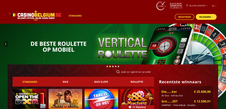 Homepage van Casino Belgium