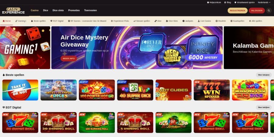 Casino Experience homepage screenshot