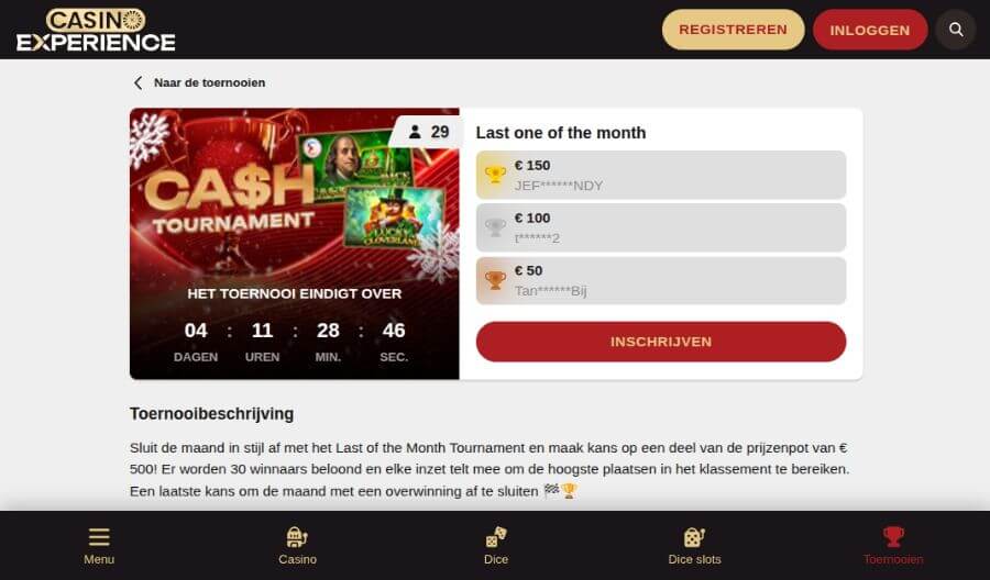 toernooien bij Casino Experience