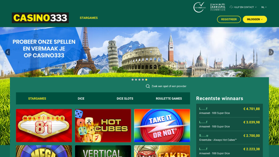 Homepage van Casino333.be