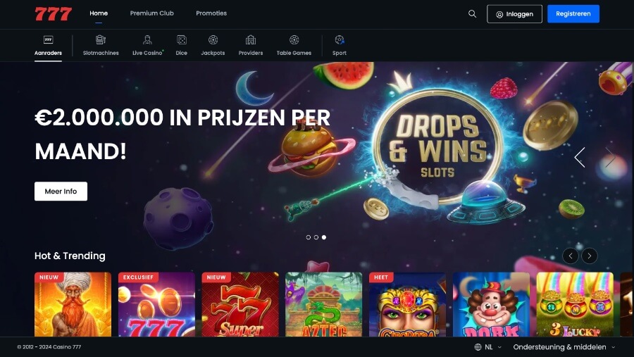Homepage van Casino777.be