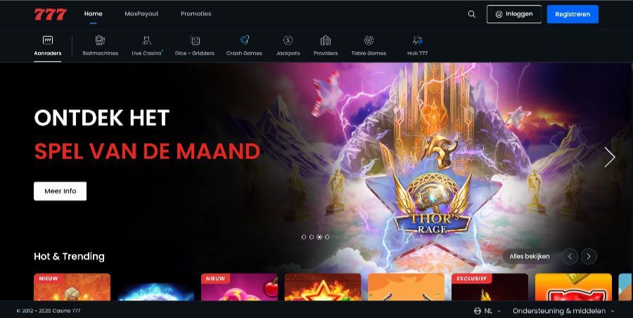 Homepage van Casino777.be