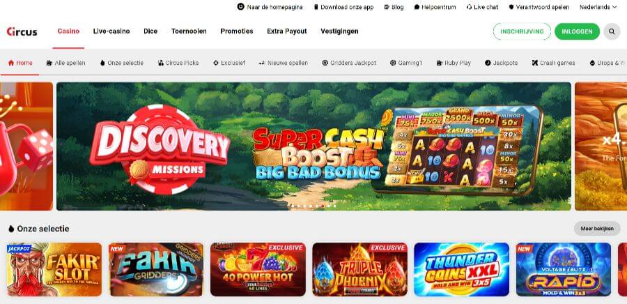 Homepage van Circus Casino online