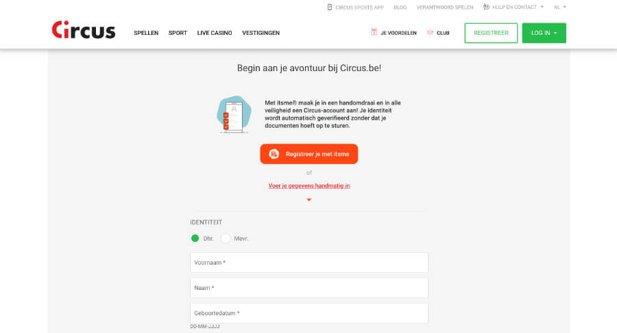 Registratie bij Circus Casino: kies voor itsme of handmatige inschrijving!