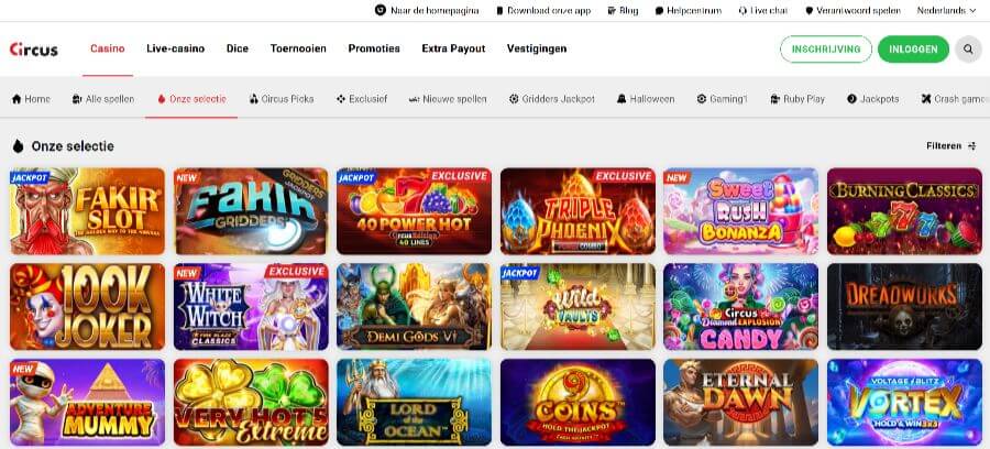Selectie online slots van Circus Casino online