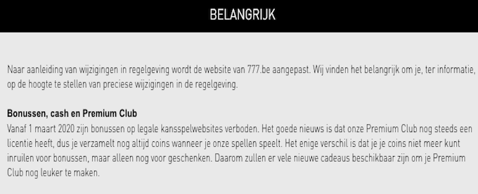 De casino bonus, ook passé op 777.be! Geen casino bonus 777.be