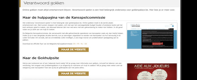 Hulppagina van GoldenPalace.be Golden Palace Verantwoord Spelen