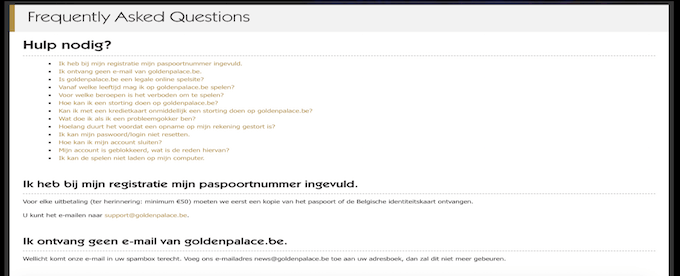 FAQ van GoldenPalace.be FAQ Golden Palace