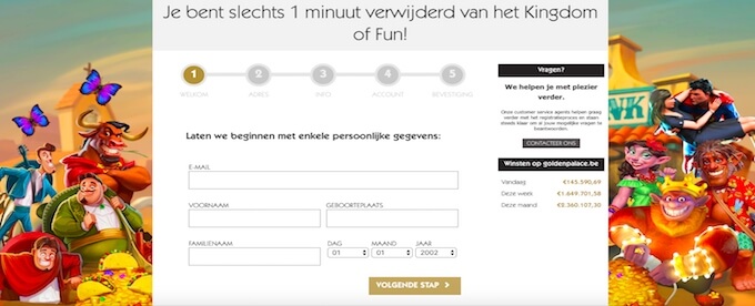 Binnen vijf stappen heb je een account op GoldenPalace.be! Registratie Golden Palace