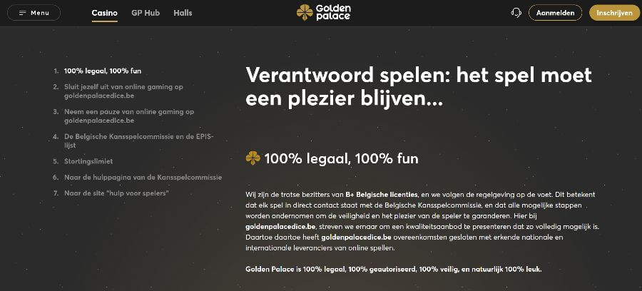 Verantwoord spelenbeleid van Golden Palace online