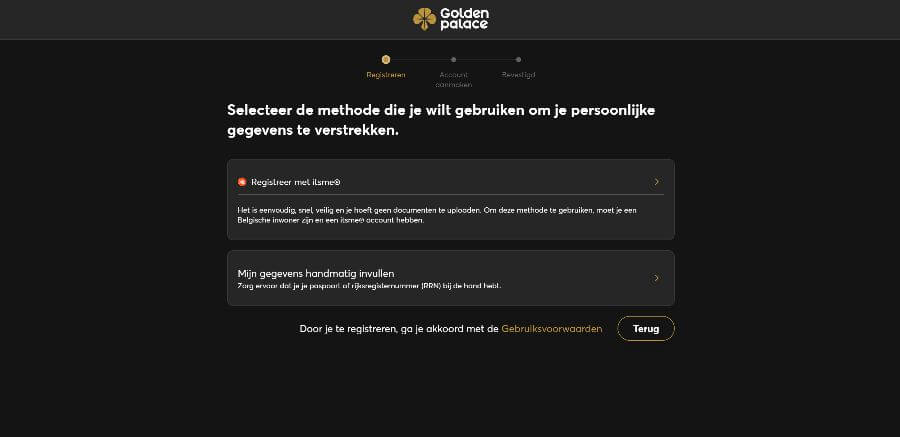 Golden Palace account aanmaken