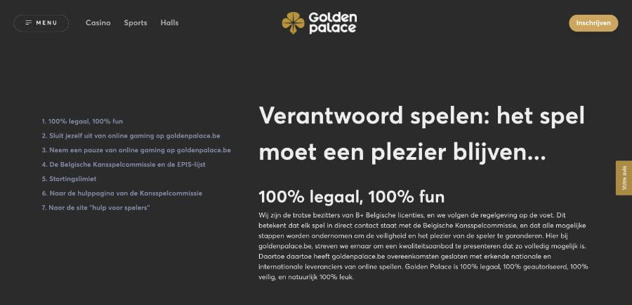 Verantwoord spelenbeleid van Golden Palace online