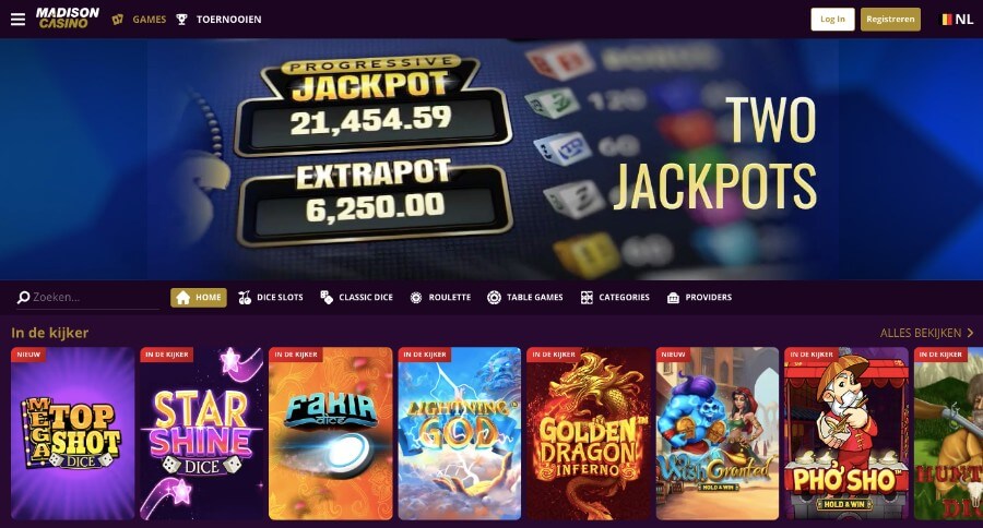 Homepage van Madison Casino